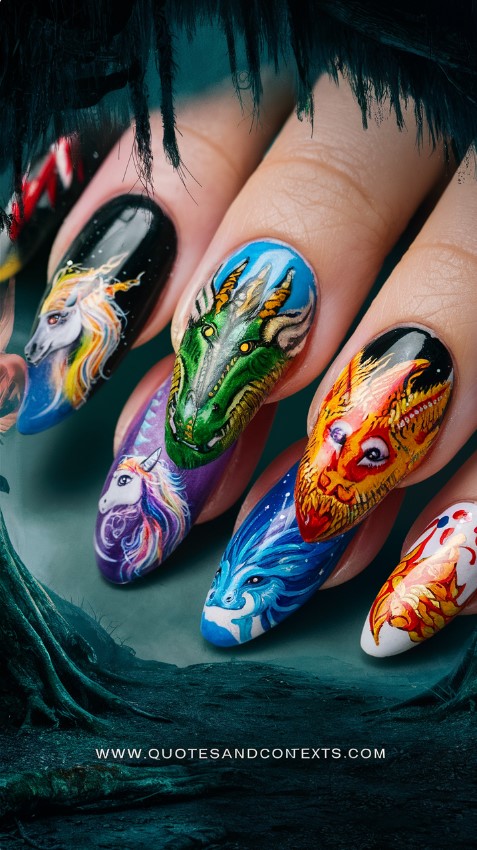 Acrylic Nails Idea - Fantasy Creature Acrylic Nails