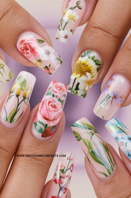 Acrylic Nails Idea - Floral Fantasy Acrylic Nails