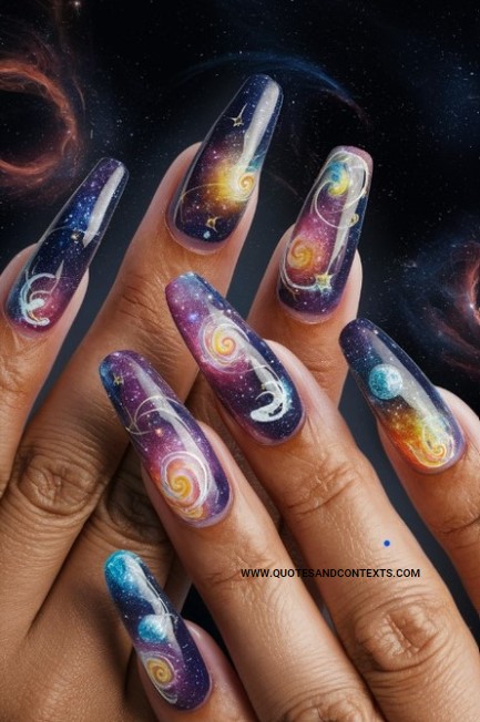 Acrylic Nails Idea - Galaxy-Inspired Acrylic Nails