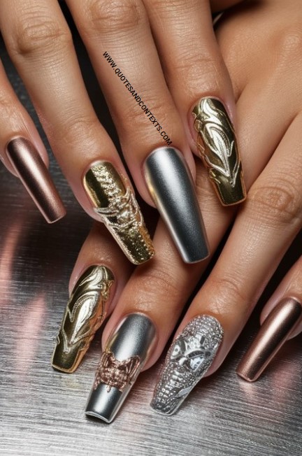 Acrylic Nails Idea - Metallic Chic Acrylic Nails