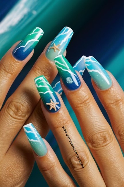 Acrylic Nails Idea - Ocean Waves Acrylic Nails