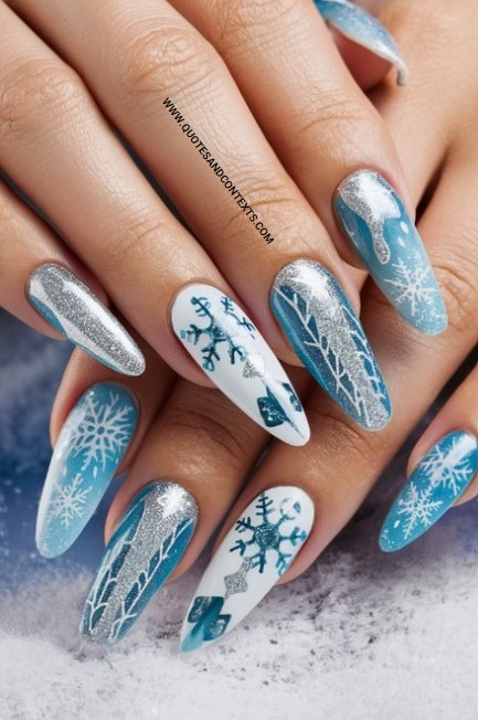 Acrylic Nails Idea - Winter Wonderland Acrylic Nails