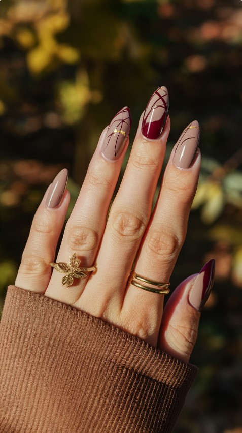 Falling Leaves Elegance - Fall Nail Designs