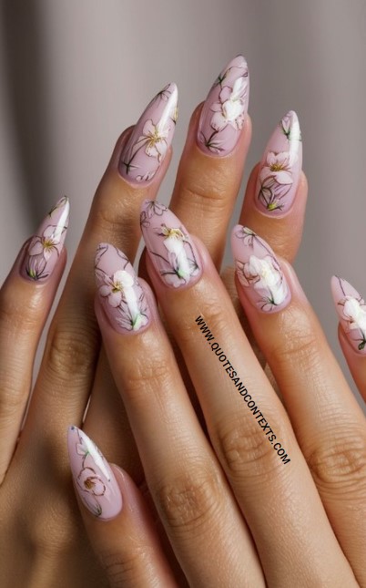 Floral Almond Nail Art