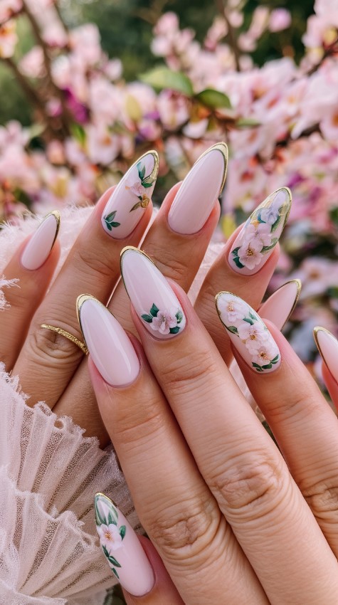 French Tip with Floral Accents - French Tip Nails