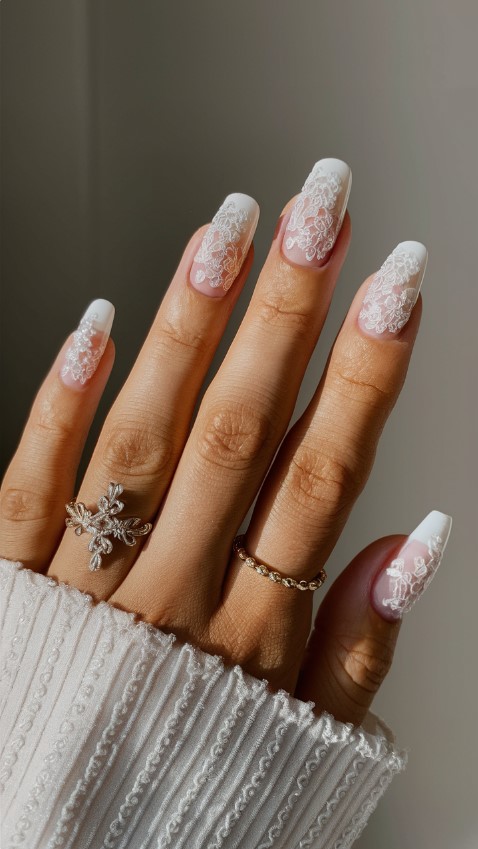 French Tips with French Lace - French Tip Nails