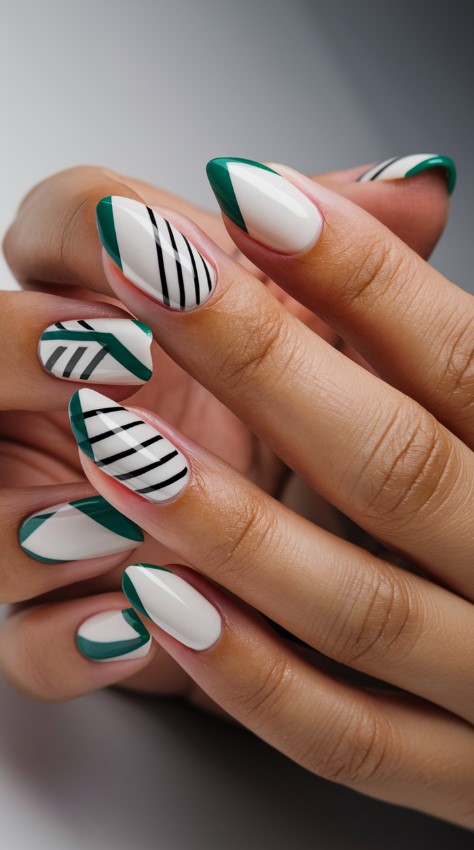 French Tips with Geometric Patterns - French Tip Nails