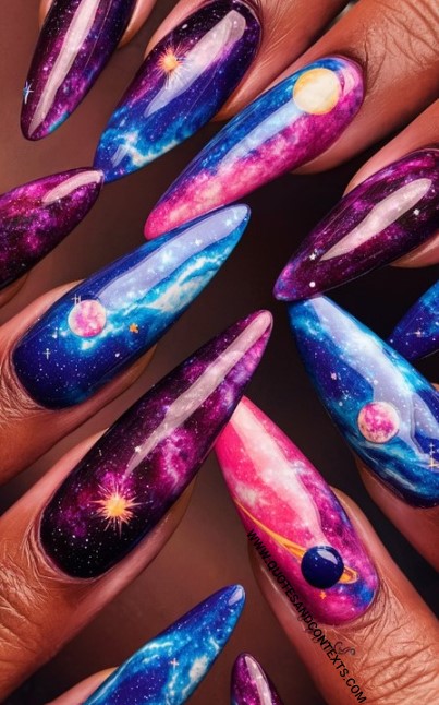 Galaxy Swirl Almond Nails