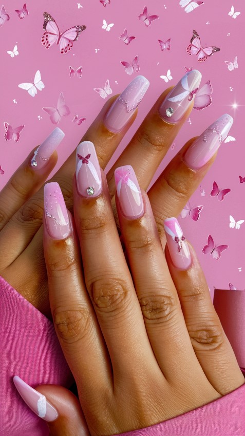 Pink Summer Nails - Pink Butterfly Dreams