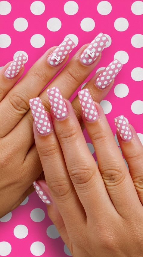 Pink Summer Nails - Pink Polka Dot Fun