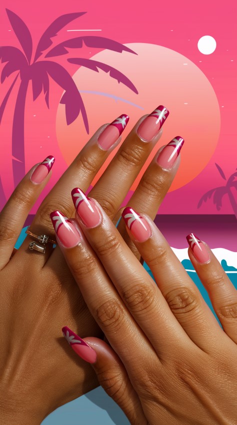 Pink Summer Nails - Pink Tropical Sunset