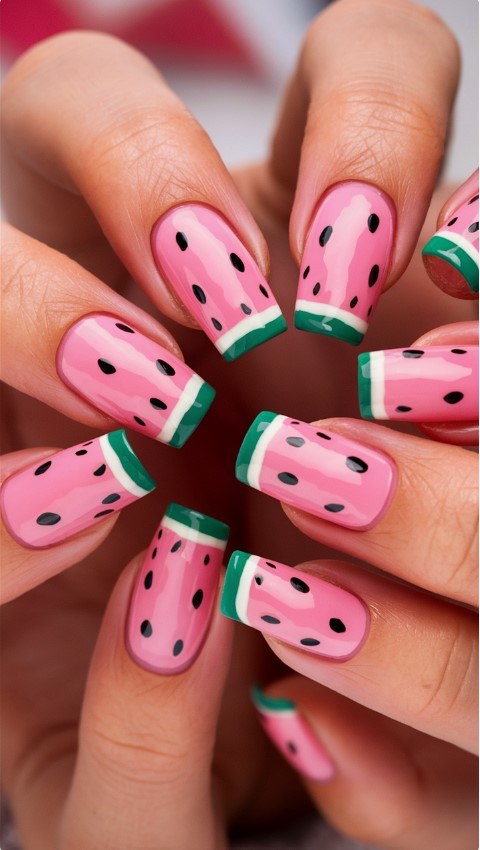 Pink Summer Nails - Watermelon Pink Delight