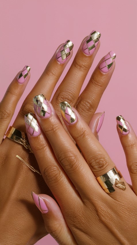 Pink and Gold Glam - Pink Nails