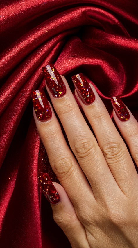 Ruby Red Glitter - Red Nails