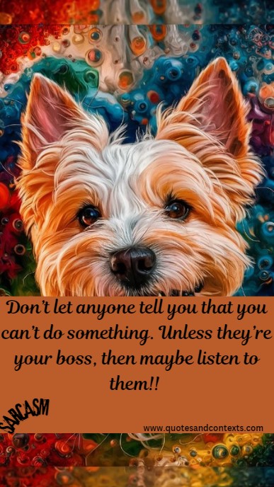 Don’t let anyone tell you that you can’t do something. Unless they’re your boss, then maybe listen to them - Sarcastic Inspirational Quote