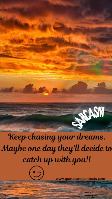 Keep chasing your dreams. Maybe one day they’ll decide to catch up with you. - Sarcastic Inspirational Quote