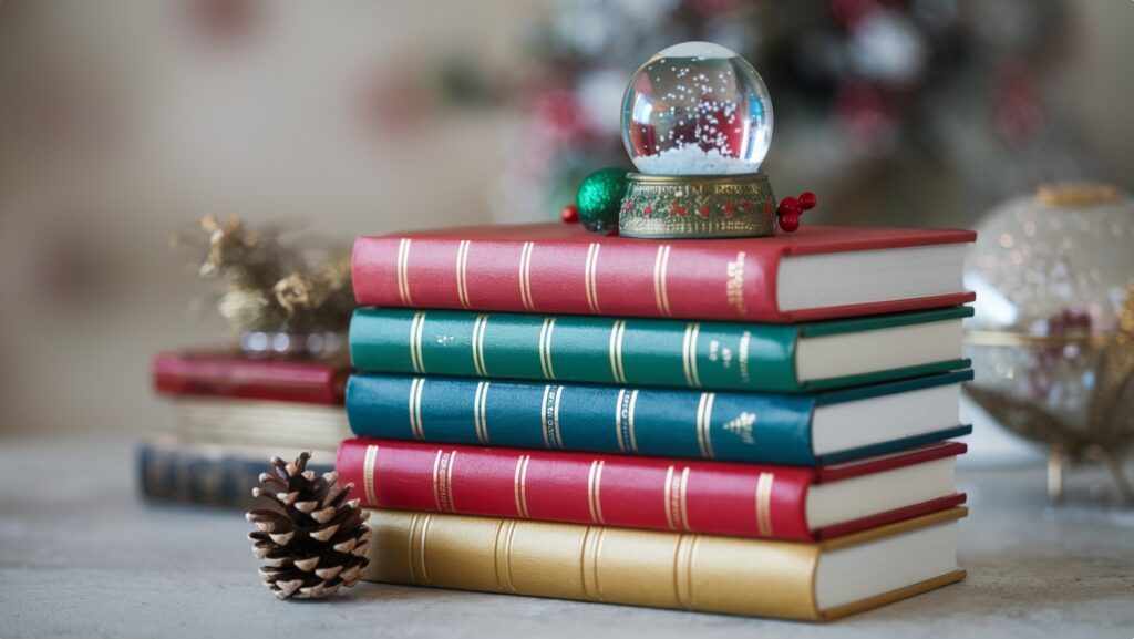 Christmas Decor Idea - Christmas-Themed Book Stack