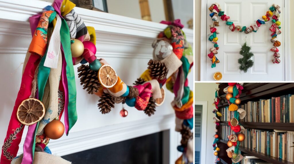 Christmas Decor Idea - DIY Garland with Ribbons and Ornaments