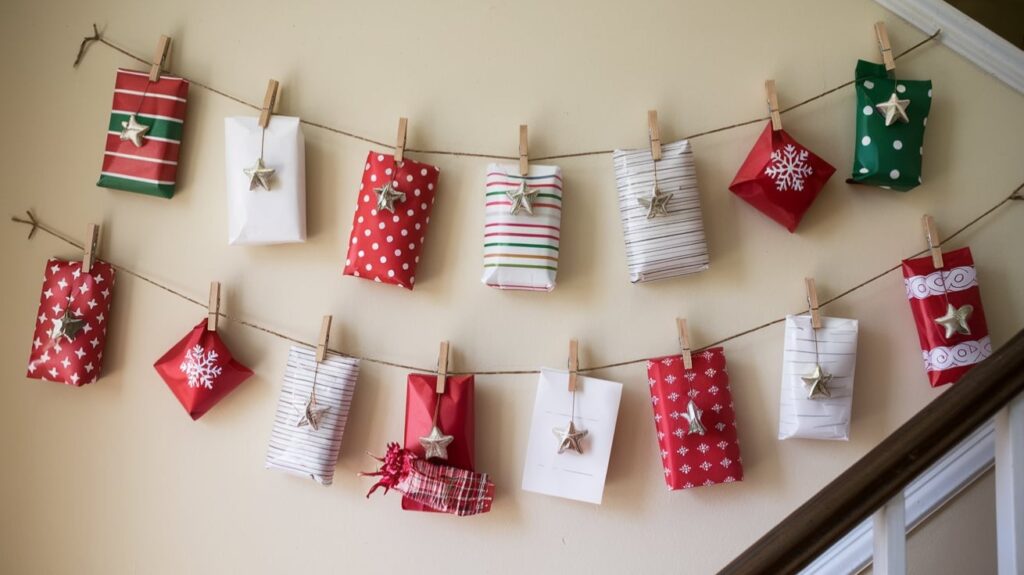 Christmas Decor Idea - Hanging Gift Wrap Advent Calendar