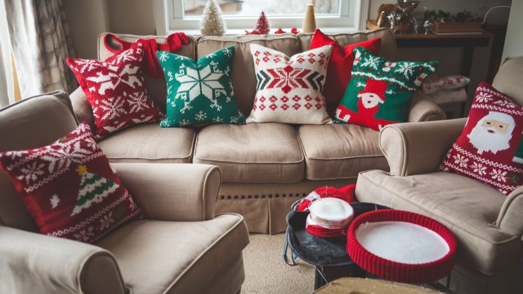 Christmas Decor Idea - Repurposed Sweater Pillows