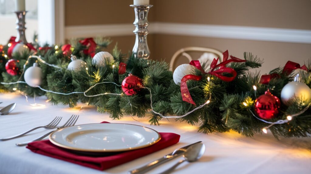 Christmas Table Decorations - DIY Garland and String Lights