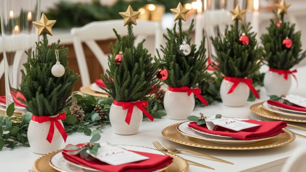 Christmas Table Decorations - Mini Christmas Trees as Place Settings