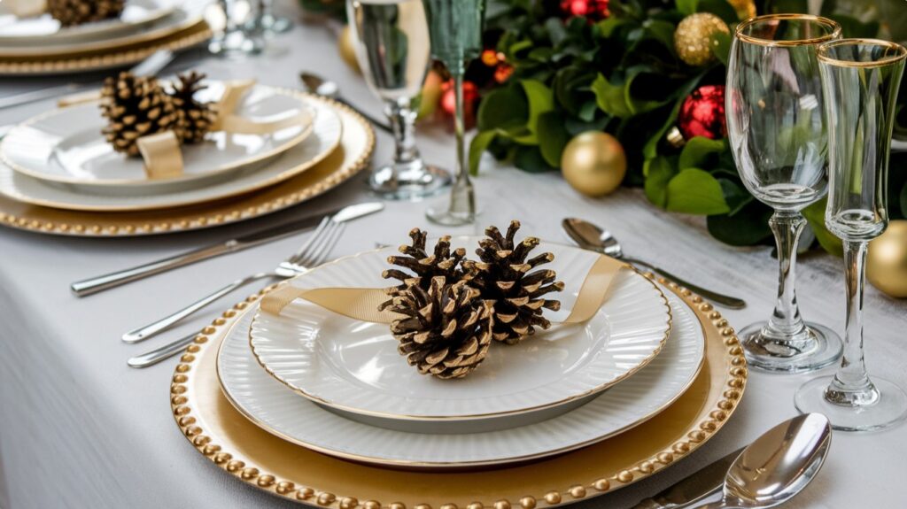 Christmas Table Decorations - Simple Pinecone Place Settings