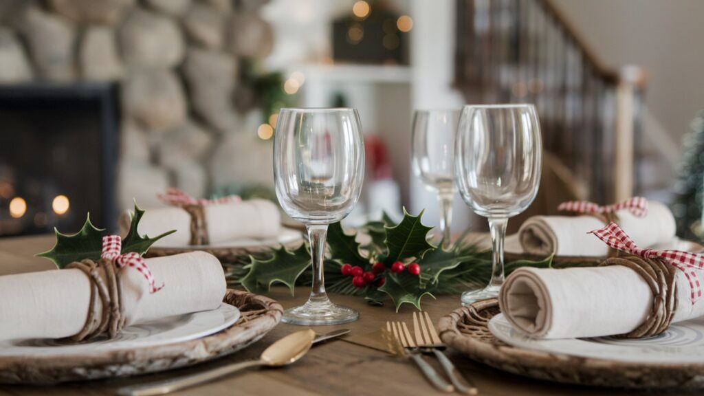 Christmas Table Decorations - Twig and Ribbon Napkin Holders