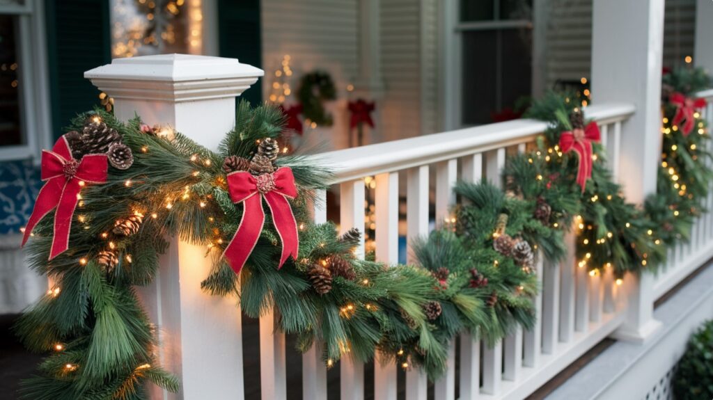 Outdoor Christmas Decor Ideas - Garland-Lined Front Porch