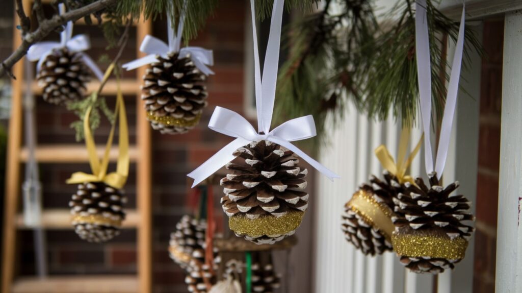 Outdoor Christmas Decor Ideas - Hanging Pinecone Ornaments