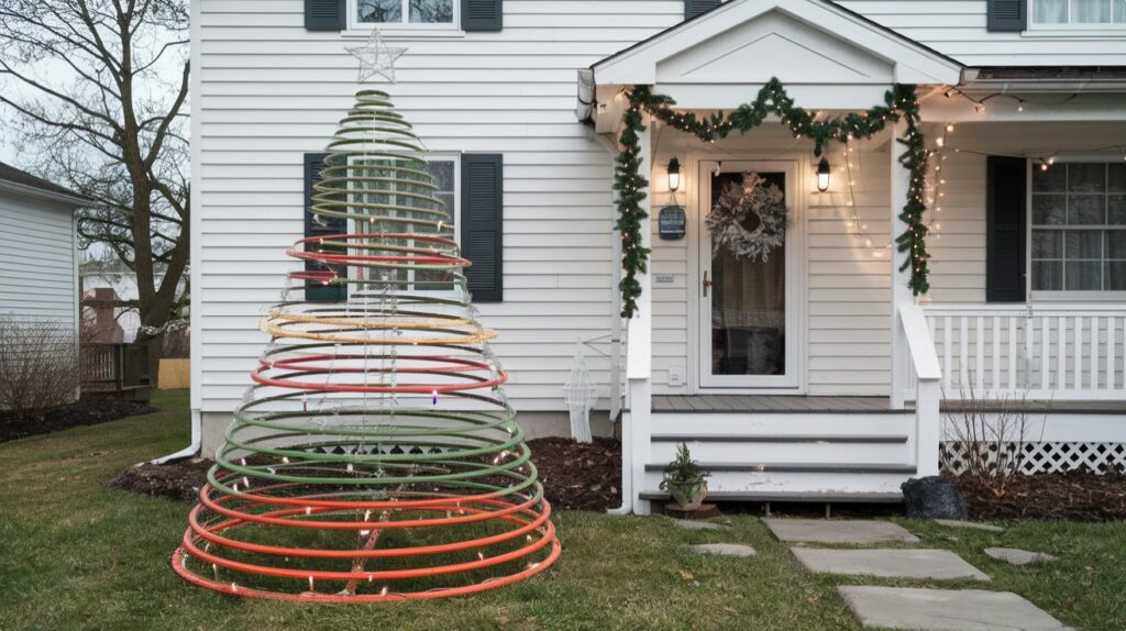 Outdoor Christmas Decor Ideas - Outdoor Christmas Tree with Hula Hoops