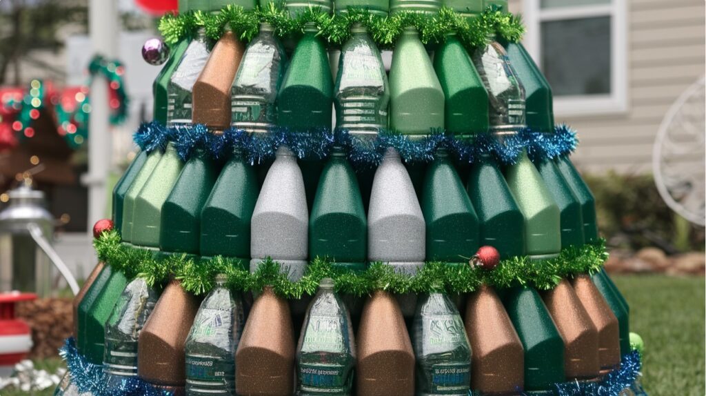 Outdoor Christmas Decor Ideas - Recycled Bottle Christmas Tree