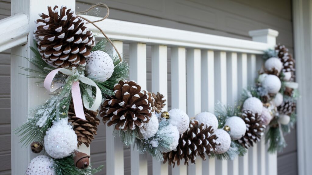 Outdoor Christmas Decor Ideas - Snowy Pinecone Garland