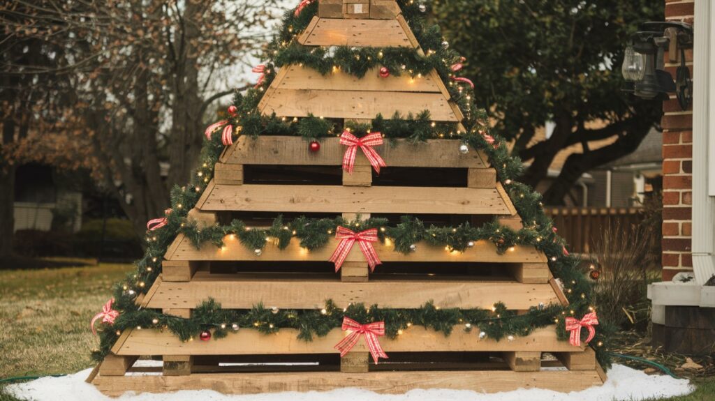 Outdoor Christmas Decor Ideas - Upcycled Pallet Christmas Tree