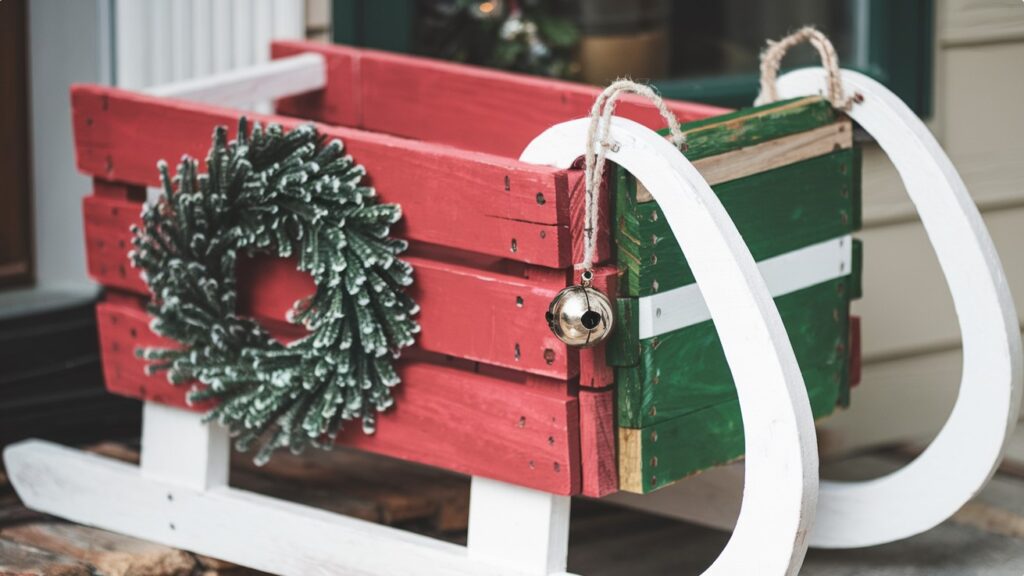 Outdoor Christmas Decor Ideas - Wooden Sled Decoration