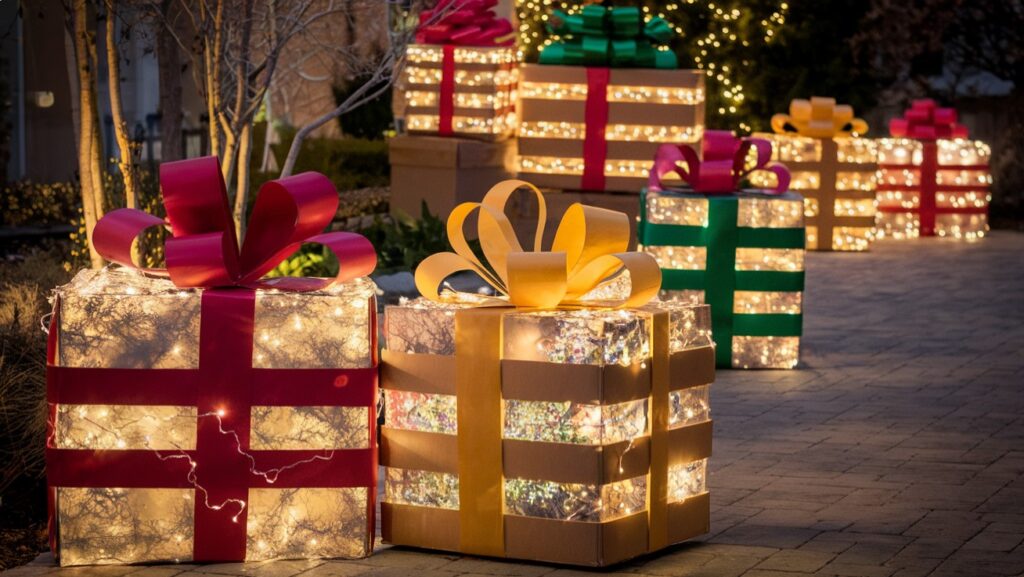 Outdoor Christmas Decoration ideas - DIY Christmas Gift Box Lawn Decorations