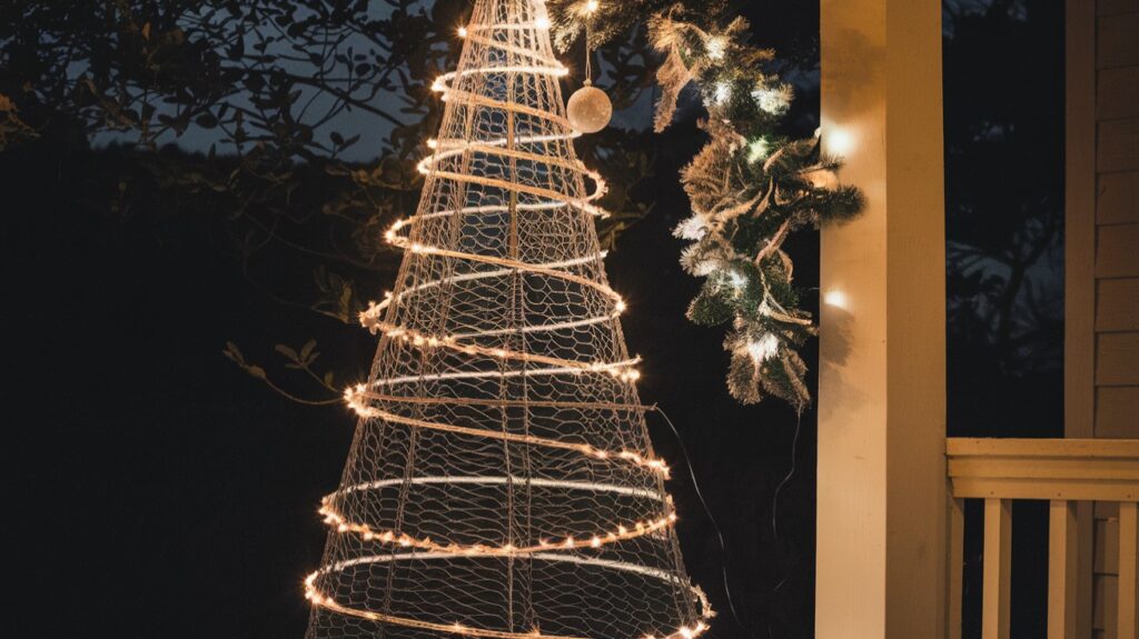 Outdoor Christmas Decoration ideas - DIY Christmas Lighted Spiral Tree