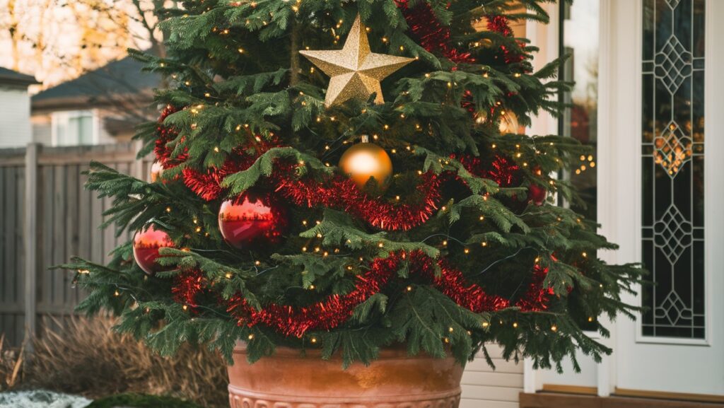 Outdoor Christmas Decoration ideas - Outdoor Christmas Tree in a Pot